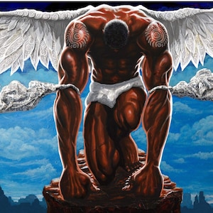 Guardian Angel / Dion Pollard / African American Art / Black Art / Religious Spiritual Art / Angel Art / UNFRAMED
