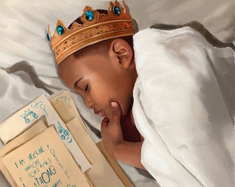 Sleeping Boy Art Print – Salaam Muhammad, African American Children's Art (UNFRAMED)