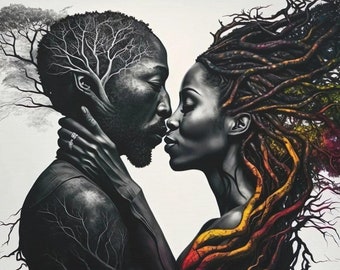 Romantic Black Couple Art Print, Rooted In Love (Unframed)