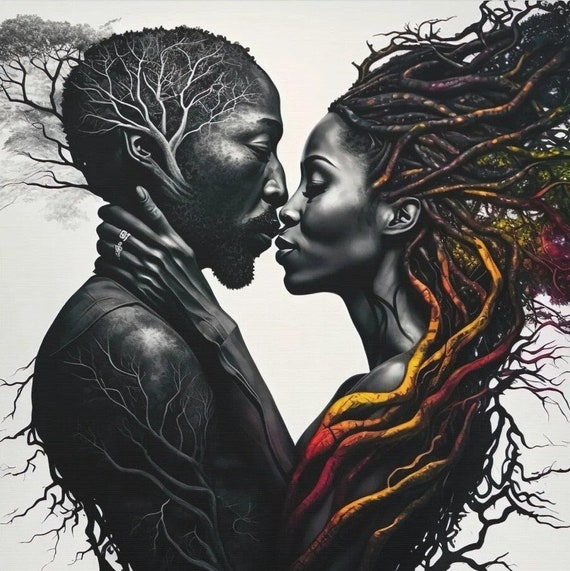 Rooted in Love / Manolo Dreams / African American Art / Black Art / Black  Couple Love / African American Romantic Art / UNFRAMED 