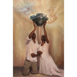 Lámina artística "Entrégaselo todo a Dios" / Arte religioso afroamericano (SIN MARCO)