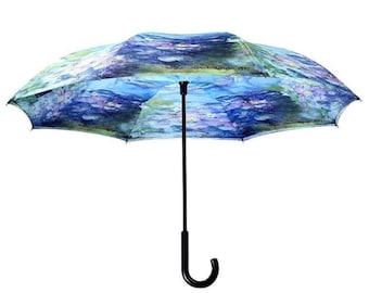 MONET Water Lilies Reversible Stick Umbrella / Reverse close umbrella / Wind proof Umbrella / Double layer / GIFT IDEA