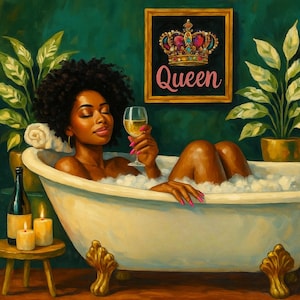 Relaxing Queen - African American Art / Black Art / Bathroom Art / Black womans bubble bath art/ PRINT/UNFRAMED