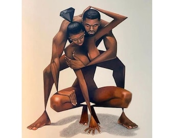 Black Diamond Love Art Print by Manasseh Johnson, Romantic Black Couple/ UNFRAMED