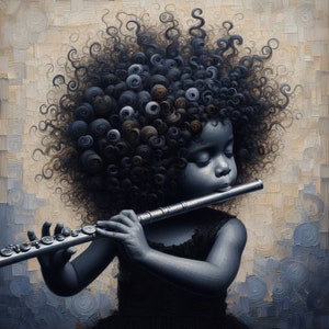Musical Charm / Black Girl Flute Art Print / African American Children /Valencia Williams / UNFRAMED