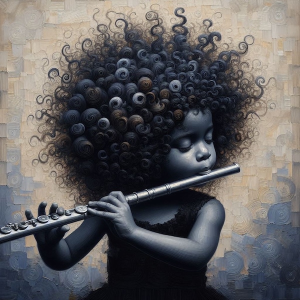 Musical Charm / Black Girl Flute Art Print / African American Children /Valencia Williams / UNFRAMED