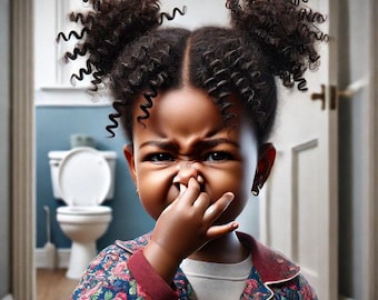 Funny Black Girl Bathroom Print | Humorous African American Kid Art (UNFRAMED)