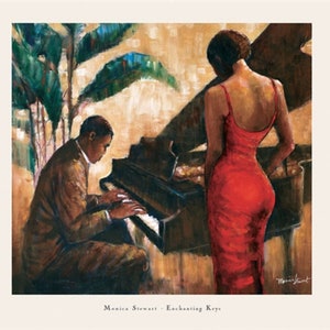 Enchanting Keys / Monica Stewart / African American Art / Black Art / Black Couple Love / Black Love / Romantic Art /  UNFRAMED