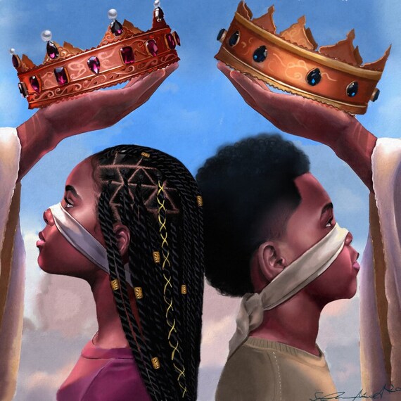 Salaam Muhammad Art Print, Crown Us Lord, Black Children Art / Spiritual / UNFRAMED)
