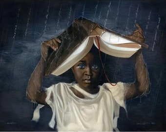 Sheltered / Edwin Lester / African American Art / Black Art /African American children's art / UNFRAMED