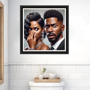 Funny Black Couple Bathroom Art / Black Art / African American Art / Funny Bathroom Art / PRINT/ UNFRAMED