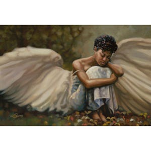 African American Black Girl Angel's Prayer Wall Art - 8x10 Inch Art Print By Marilyn Rea