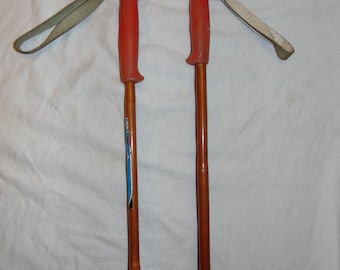 Vintage Liljedahl Norwegian Bamboo Ski Poles 43" Leather Straps Made In Norway