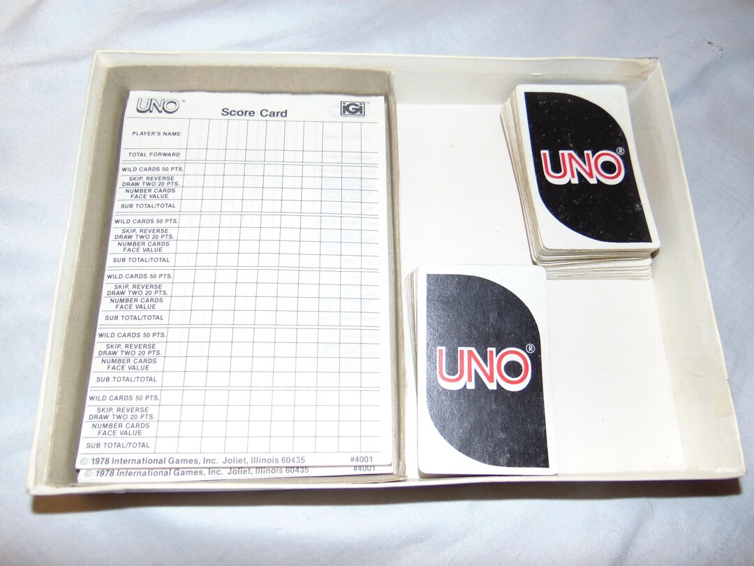 Vintage Deluxe UNO Card Game Complete Set + Box 100 Unused Score Sheets ...