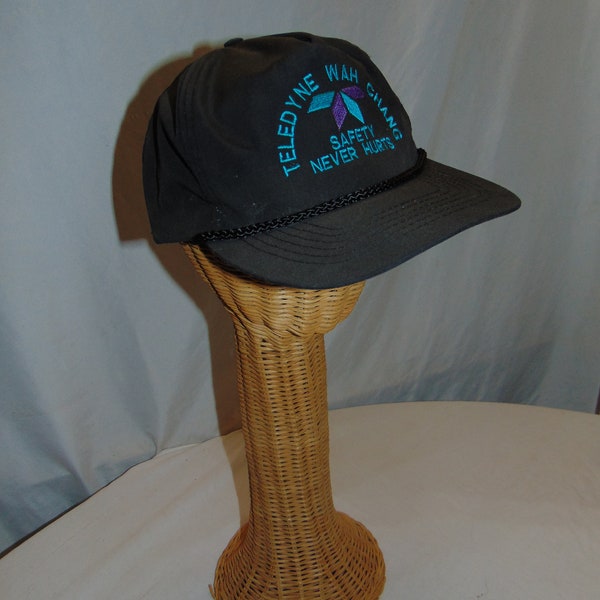 Vintage Teledyne Wah Chang Albany Oregon Strapback Hat "Safety Never Hurts"