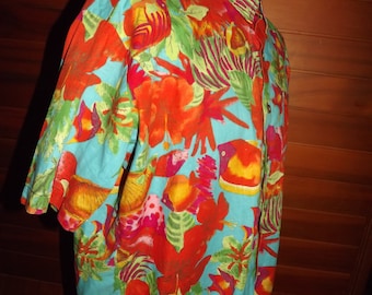 ヴィンテージ アイランド ファッション 半袖シャツ サイズ XL タハティ ココナッツ ボタン EUC