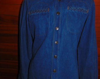 Vintage Europe Craft Embroidered Heavy Denim Shirt / Jacket Made In Hong Kong