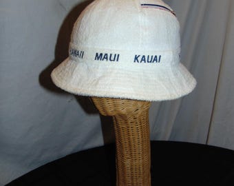 ヴィンテージ ハワイアンアイランド テリークロス コットン バケットハット ジップポケット付き サイズS