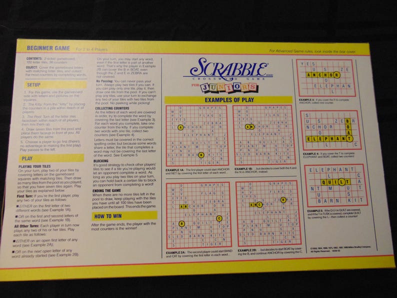 Scrabble Bad Example Vintage 1989 Scrabble Board Game for Juniors Picture Perfect Word Game ...