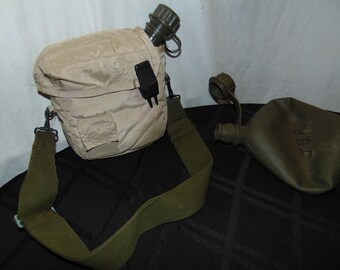 Vintage US Military 2 QT Collapsible Water Canteen, Cover & Sling + Extra Canteen