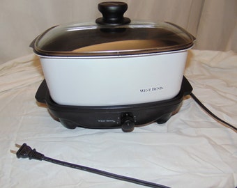 Vintage West Bend #84755 4 Qt Quart Slow Cooker 5 Settings Glass Lid Griddle