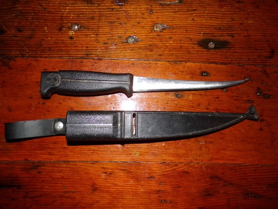 Vintage J. Marttiini Finland Falcon Knife With Sheath & Sharpener Filet  Fishing 