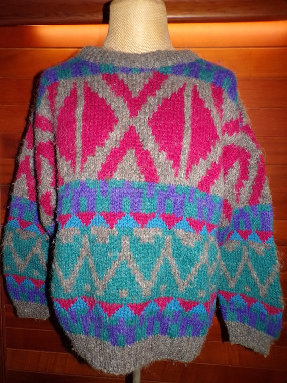 Vintage Icelandic Design Handknit Sweater Size Lar