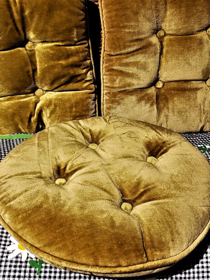 Rare find Sold separately 3 Midcentury velvet gold pillows . with decretive cover button cleaned, and sanitized Midcentury Gold