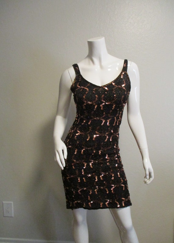 Scala Gold Brown Sequins Pullover Sleeveless Medi… - image 1