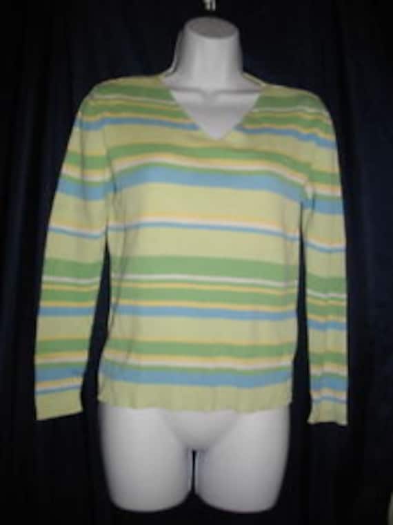 Cherokee Small S Green Blue Yellow Stripe Pullover