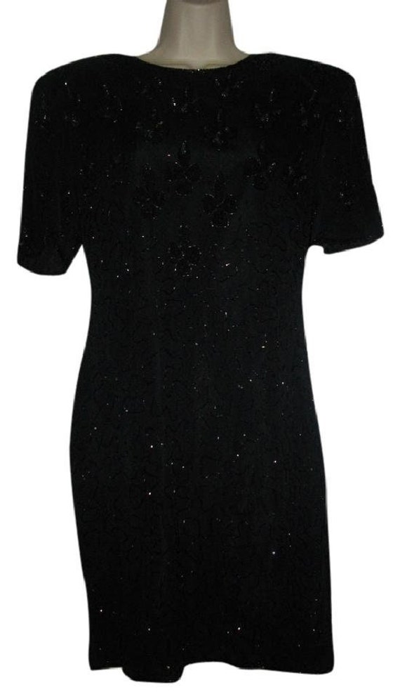 Donna Morgan Black Sequin Short Sleeves Dress