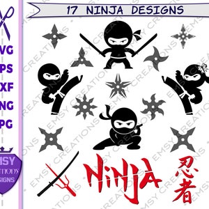 Ninja boy and girl Silhouette - Stars, Sword, Shuriken, Katana - Vector Illustration, cutting plotter, svg