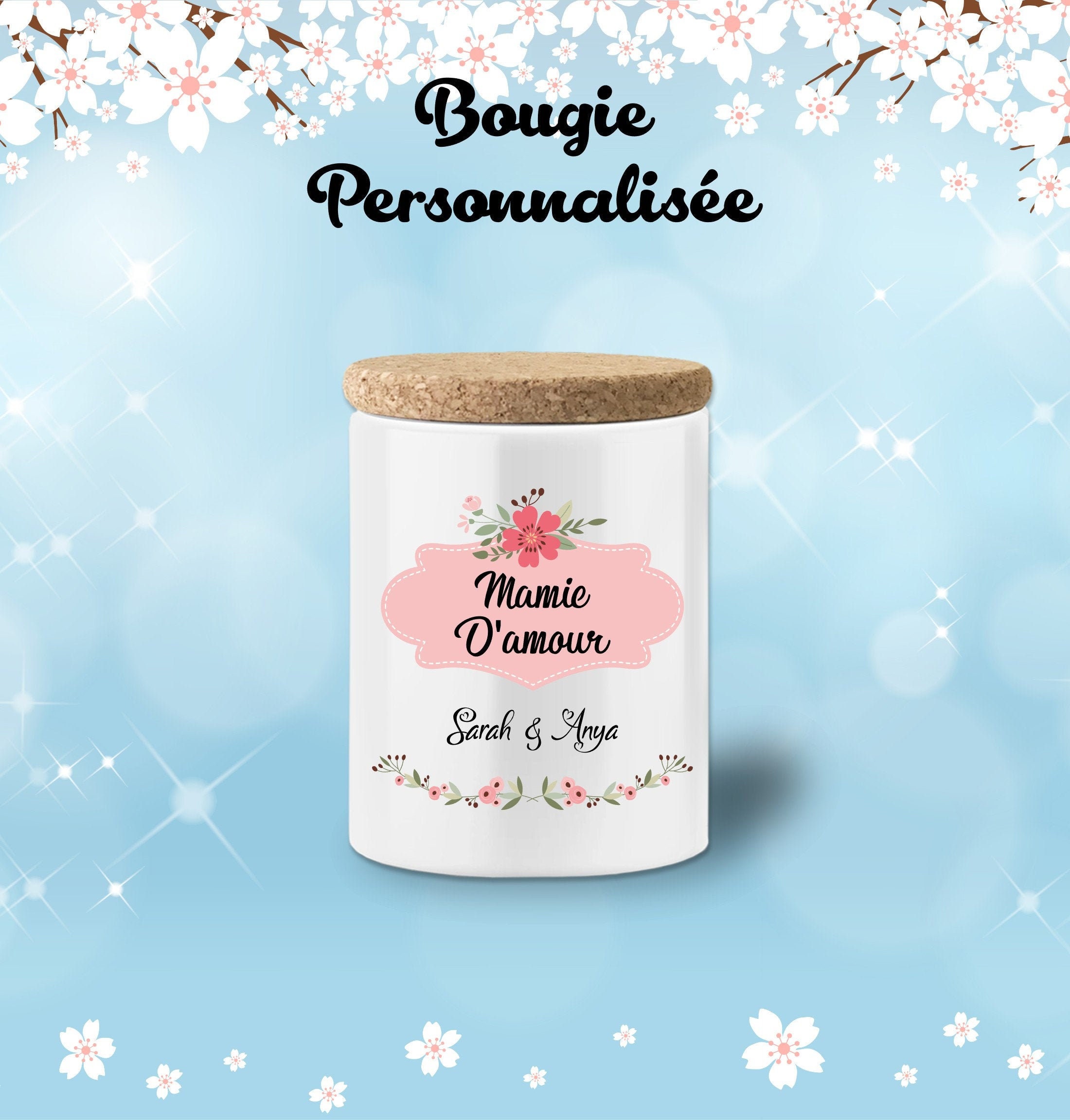 Bougie Personnalisée Grand Mère, Mamie - Bougie Pot avec Emballage Cadeau Réutilisable