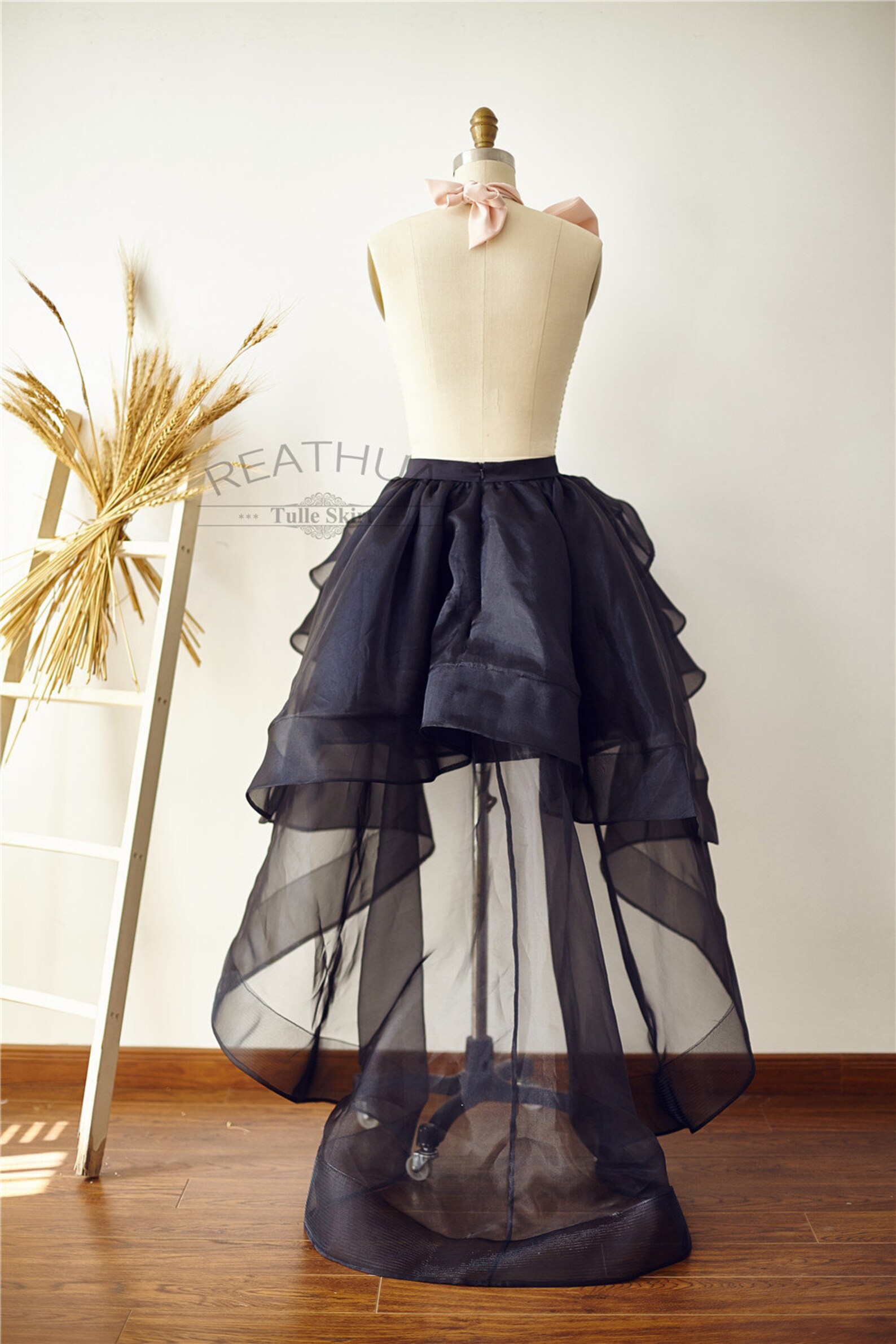 Black Horsehair Women Organza Skirt Hi Low Asymmetrical Bridal Etsy