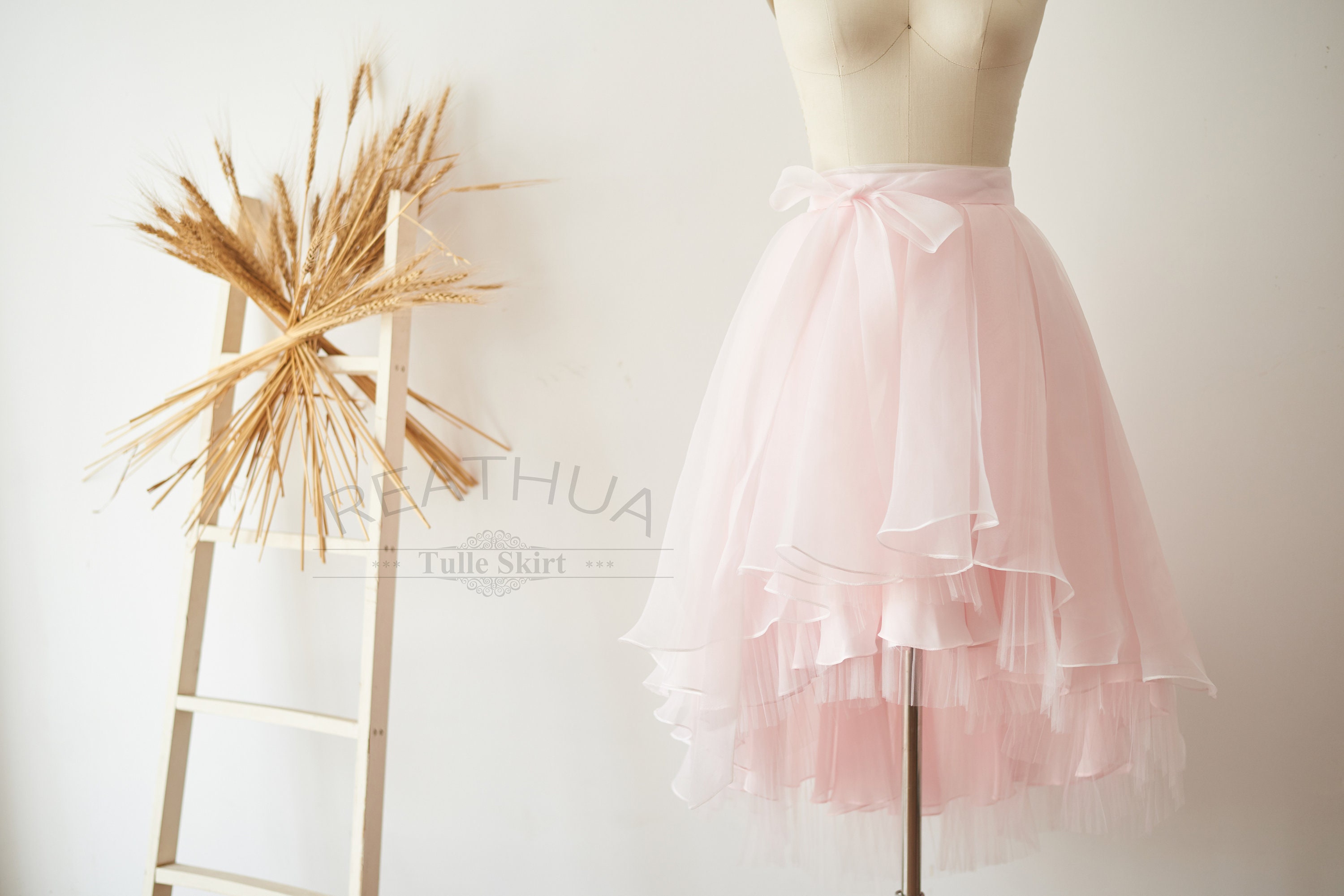 Blush Pink Organza Tulle Chiffon Skirt Hi Low Bridal Wedding | Etsy