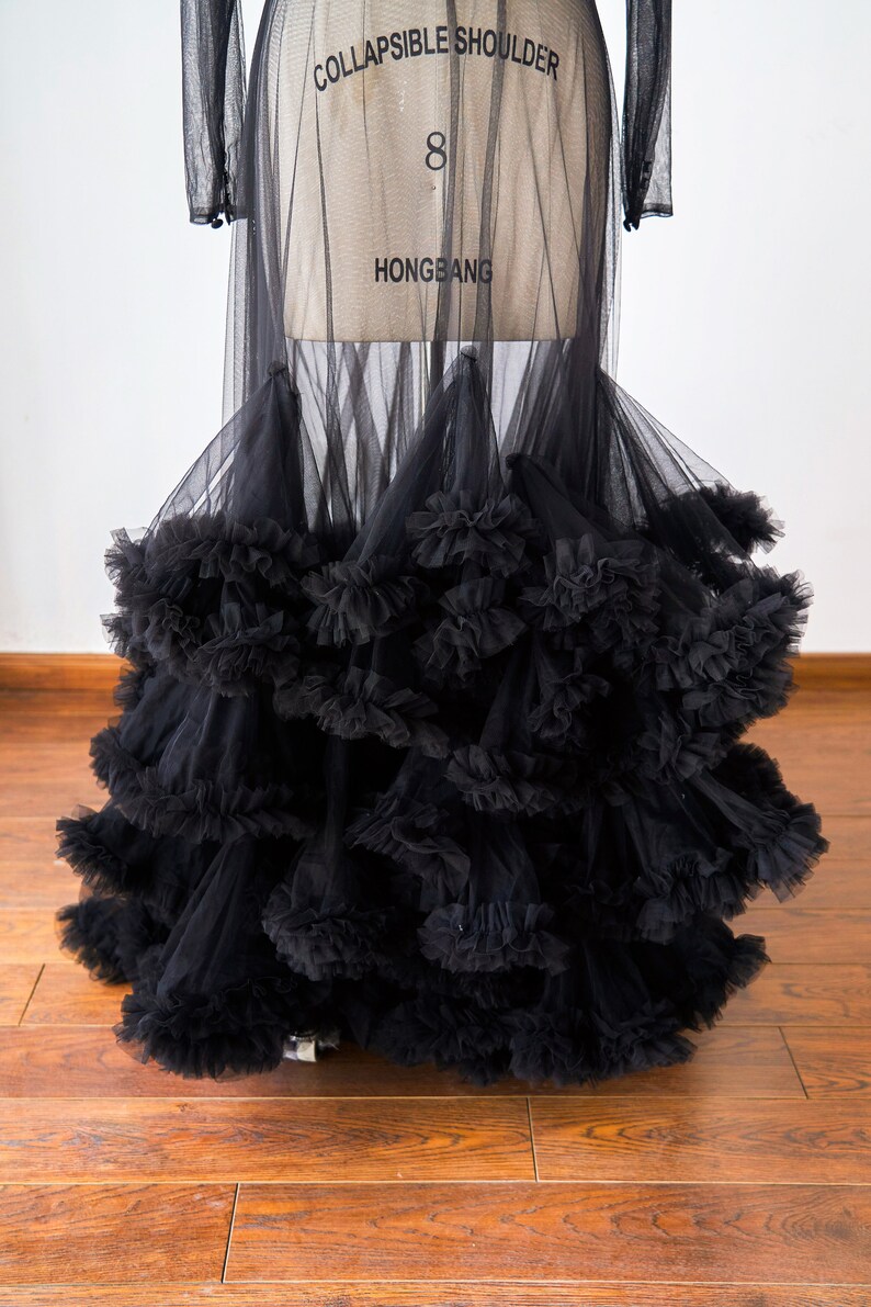 Black Long Sleeves Tulle Maternity Dress Photo Shoot Photo