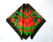 Vintage wool shawl Ukrainian folk art Russian floral shawl Made in USSR, Soviet Union, 1970s