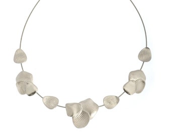 Flower Petal Silver Necklace, Choker Silver Necklace, Statement Silver Necklace, White Rhodium Plated Necklace, Floral Choker Necklace