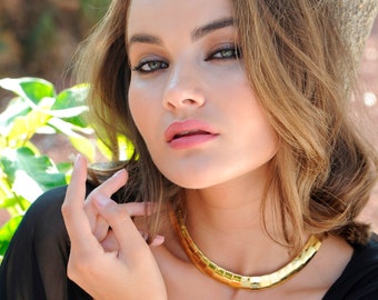 Cleopatra Style gold chocker ,Gold plated  Collar, Gold Link Necklace, Unique Bridal Jewlery, Collar Necklace, Swiss handmade shiny necklac