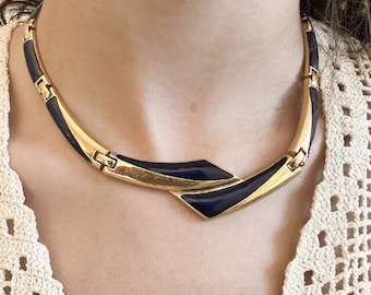Blue & Gold Choker Necklace, Choker Necklace, Statement Necklace, Bridal Necklace, Cocktail Necklace, Wedding Jewelry, ArtDeco Necklace