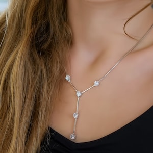 Gold Lariat Necklace, Silver Lariat Necklace, Cz Y Necklace, Teardrop Necklace, Y Necklace with Pendant, Geometric Necklace, Sterling Silver
