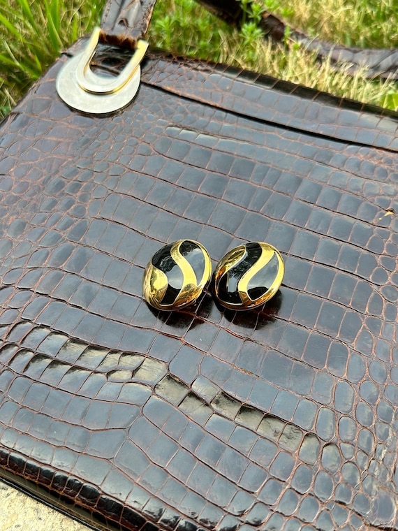 Real vintage gold and black onyx  clips , Geometr… - image 3