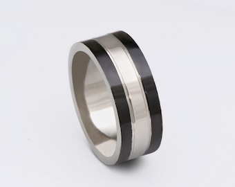 Black & Silver Men Ring, Stainless steel Ring, Elegant Silver Ring, Gift for him, Handmade Ring, Men Luxurious Jewelry, Husband Ring Gift