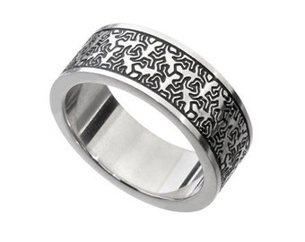 Keith haring style men's ring, Engraved ring,Stainless steel, Artistic Ring- Gift for him, cool ring unisex ring, Handmade by Jennifer Love