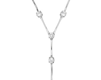 CZ Silver Lariat Necklace, Teardrop Necklace, Zirconia Y Necklace, Bridesmaid Necklace, Dainty Necklace, Bridal Necklace, Christmas Jewelry