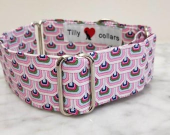 Pink tessellated Martingale dog collar