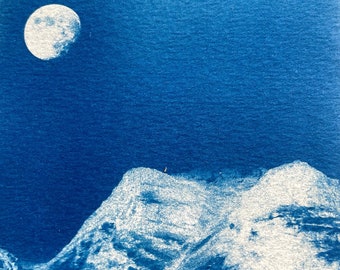 Glencoe Moonrise - Original cyanotype A6, + impression giclée A4, A3