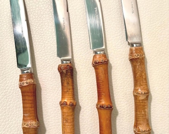 Vintage Bamboo Handle Stainless Steel Knives - Set of 4