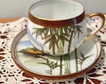 Vintage Geisha Lithophane Porcelain Tea Cup and Saucer