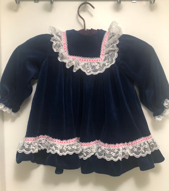 Navy Blue Velvet Holiday Dress 2T. FREE SHIPPING Etsy